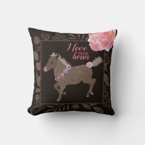 Pink Brown Galloping Pony Throw Pillow