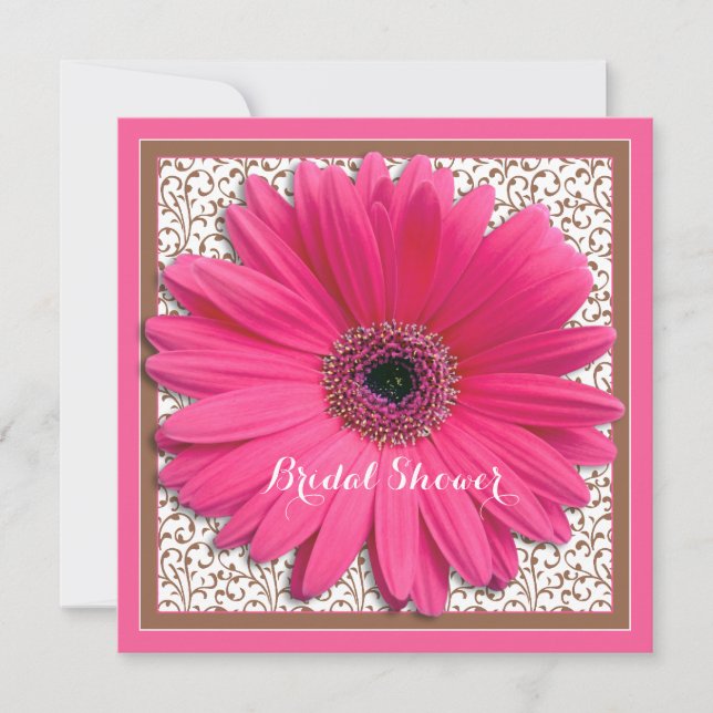 Pink Brown Gerbera Daisy Bridal Shower Invitation (Front)
