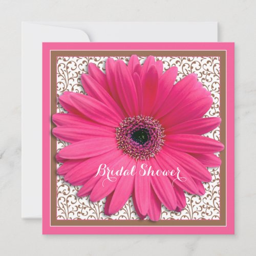 Pink Brown Gerbera Daisy Bridal Shower Invitation