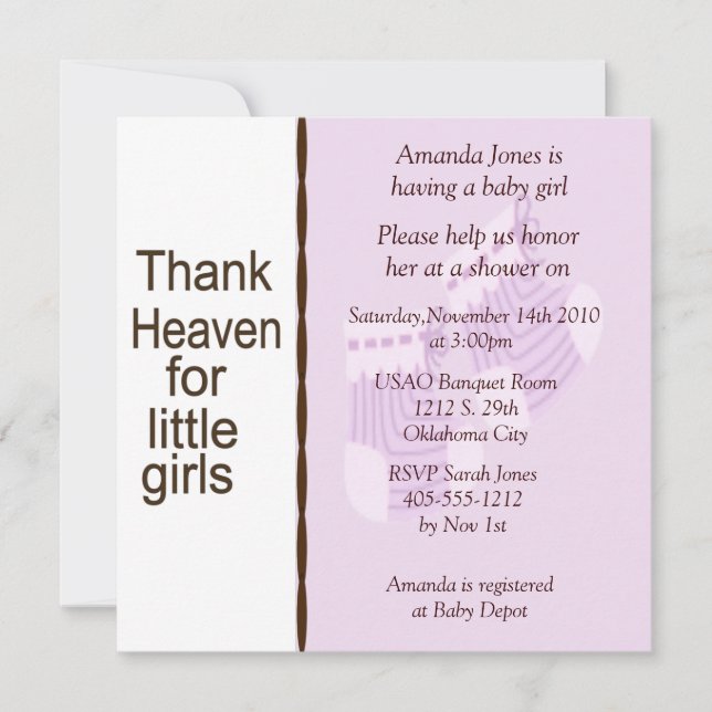 Pink & Brown Girl Shower Invitations (Front)