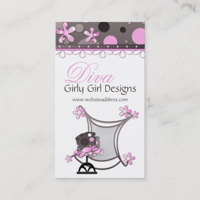 Pink & Brown Girly Girl Diva Business Cards (Front)