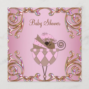 Pink Brown Gold Lace Baby Girl Shower Invtations Invitation