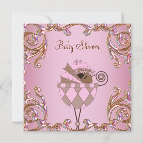 Pink Brown Gold Lace Baby Girl Shower Invtations Custom Invitations