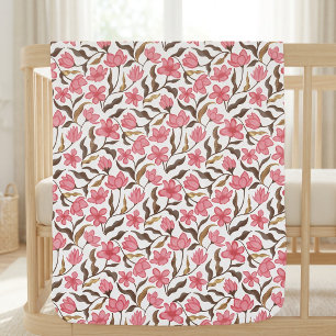 Pink Brown Gold Watercolor Wildflower Baby Blanket
