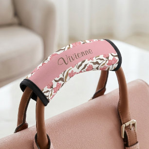 Pink Brown Gold Watercolor Wildflower Name Luggage Handle Wrap
