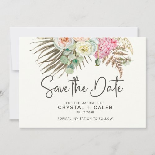 Pink Brown Green Boho Pampas Grass Roses Wedding S Save The Date