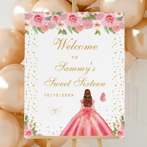 Pink Brown Hair Girl Sweet Sixteen Welcome Foam Board