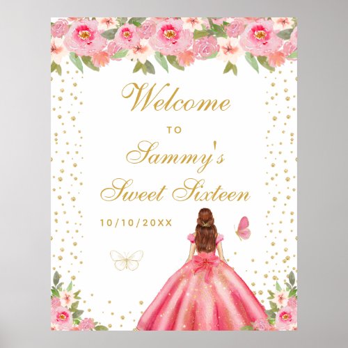 Pink Brown Hair Girl Sweet Sixteen Welcome Poster