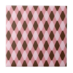 Pink Brown Harlequin Diamond Pattern Ceramic Tile
