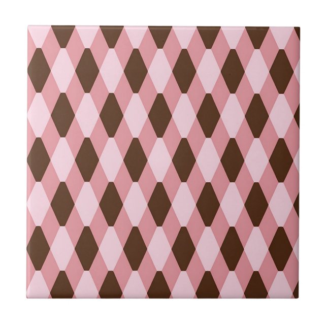 Pink Brown Harlequin Diamond Pattern Ceramic Tile (Front)