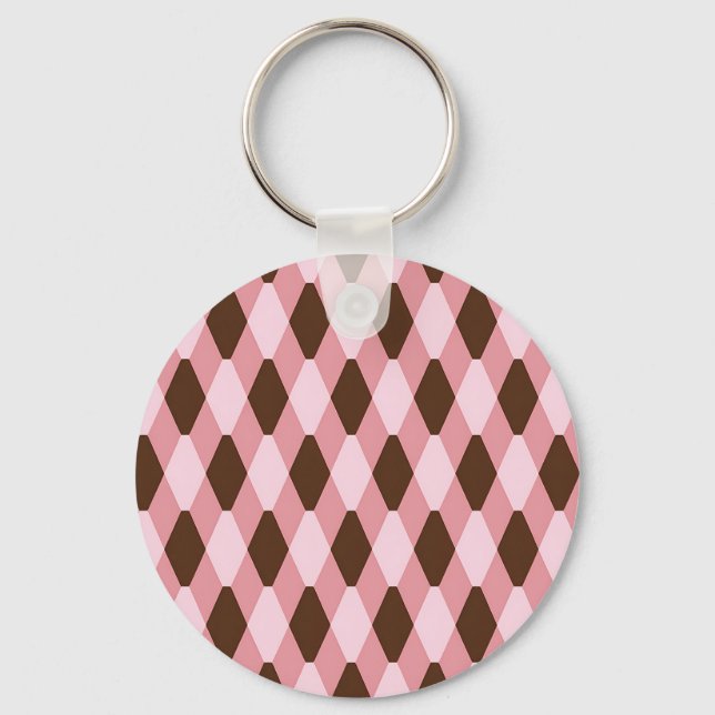 Pink Brown Harlequin Diamond Pattern Keychain (Front)