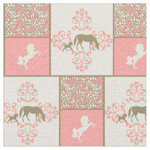 pink brown horses fabric