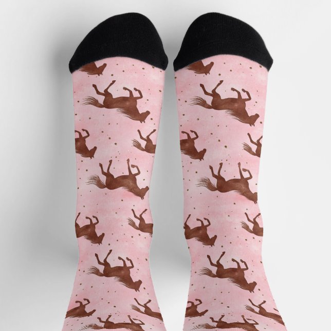 Pink Brown Horses Socks (Top)