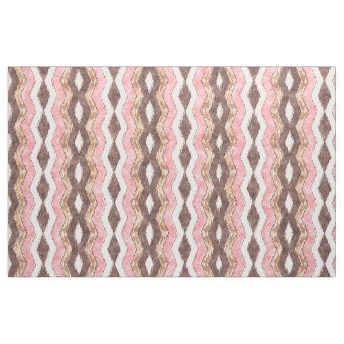 Pink Brown Ikat Zigzag Mosaic Pattern Fabric