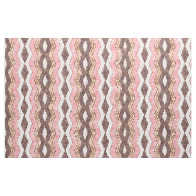 Pink Brown Ikat Zigzag Mosaic Pattern Fabric (Fat Quarter)