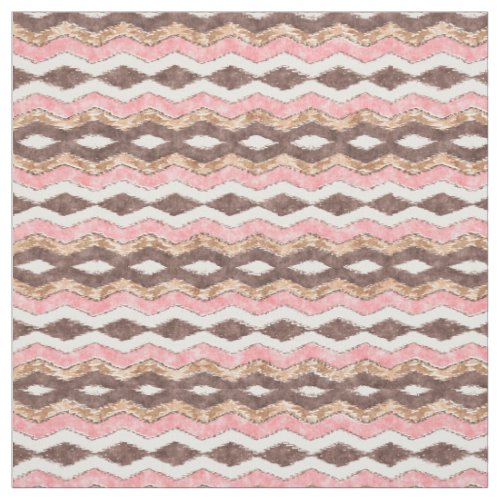 Pink Brown Ikat Zigzag Mosaic Pattern Fabric