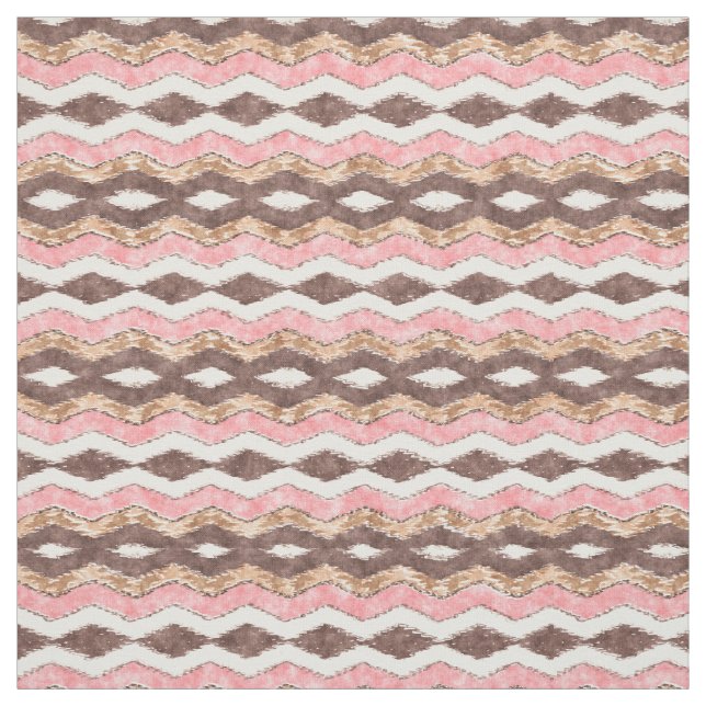 Pink Brown Ikat Zigzag Mosaic Pattern Fabric (Swatch)