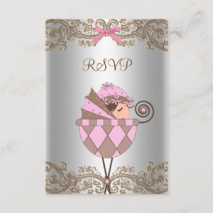 Pink Brown Lace Girl Baby Shower RSVP