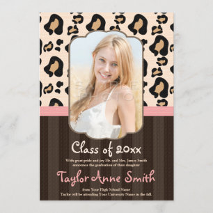 PINK BROWN LEOPARD GRADUATION ANNOUNCEMENT INVITE