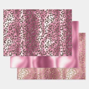 Pink Brown Leopard Print Glitter Dream Wrapping Paper Sheets