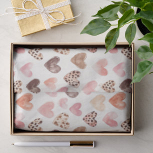 Pink Brown Leopard Print Hearts Birthday Tissue Paper