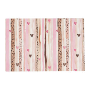 Pink Brown Leopard Print Hearts Stripes Birthday Placemat