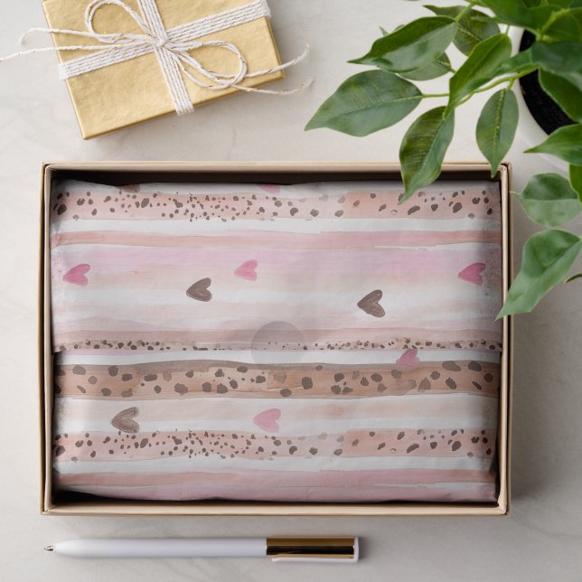 Pink Brown Leopard Print Hearts Stripes Birthday Tissue Paper (Gift)