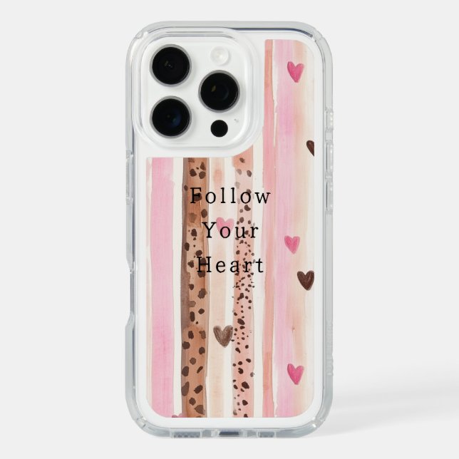 Pink Brown Leopard Print Hearts Stripes Speck iPhone Case (Front)