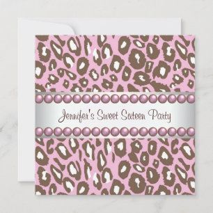 Pink Brown Leopard Sweet 16 Party Invitation