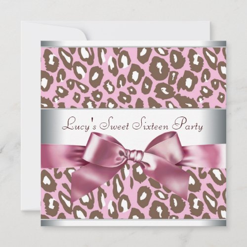 Pink Brown Leopard Sweet Sixteen Birthday Party Personalized Invite