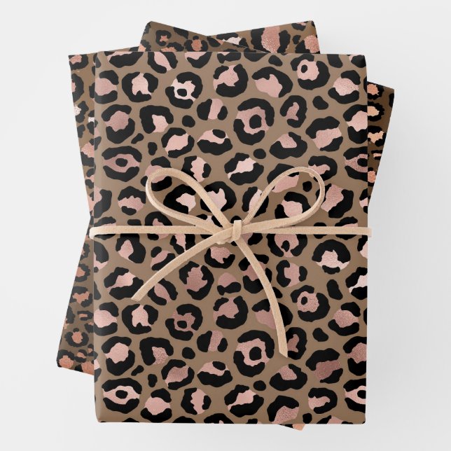 Pink Brown Leopard Wrapping Paper Sheets (In situ)
