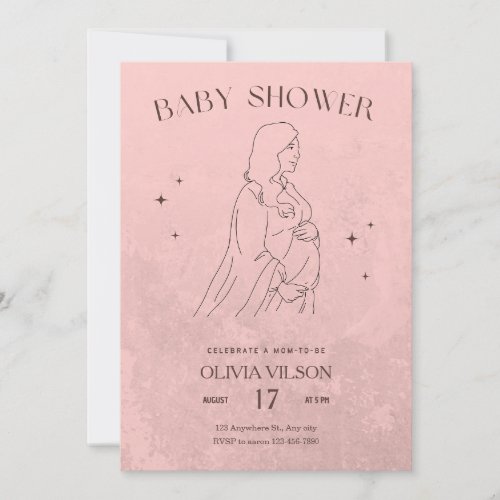 Pink Brown Line Textured Baby Shower Invitation