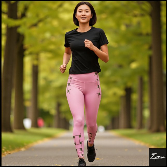Pink Brown Minimal Woven Knot Tile Pattern Leggings (Creator Uploaded)