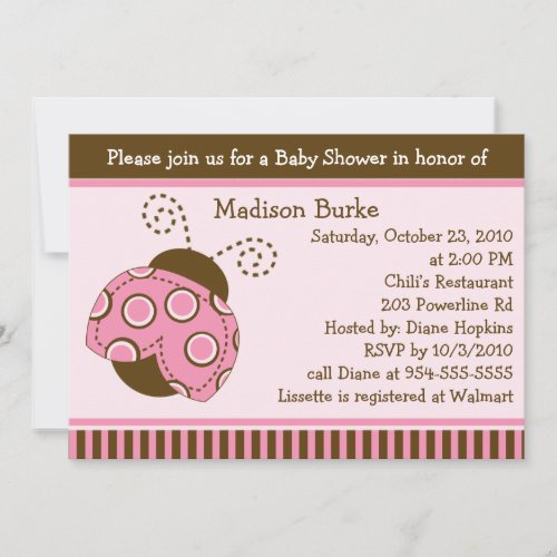 Pink &amp; Brown Mod Ladybug Baby Shower Invitation