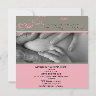 Pink Brown Modern Floral Baby Shower Invitation