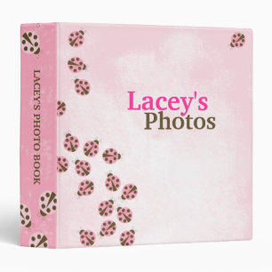 Pink Brown Modern Ladybug Girl's Photo Album 3 Ring Binder