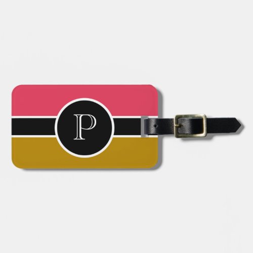 Pink Brown  Monogram Initial Modern Chic Travel Luggage Tag