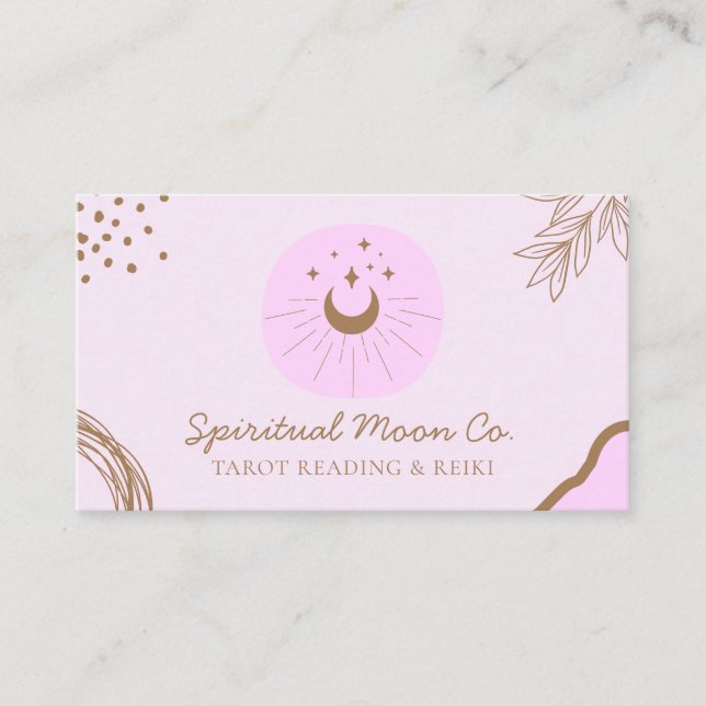 Pink Brown Moon Stars Spiritual Reiki Business Card (Front)