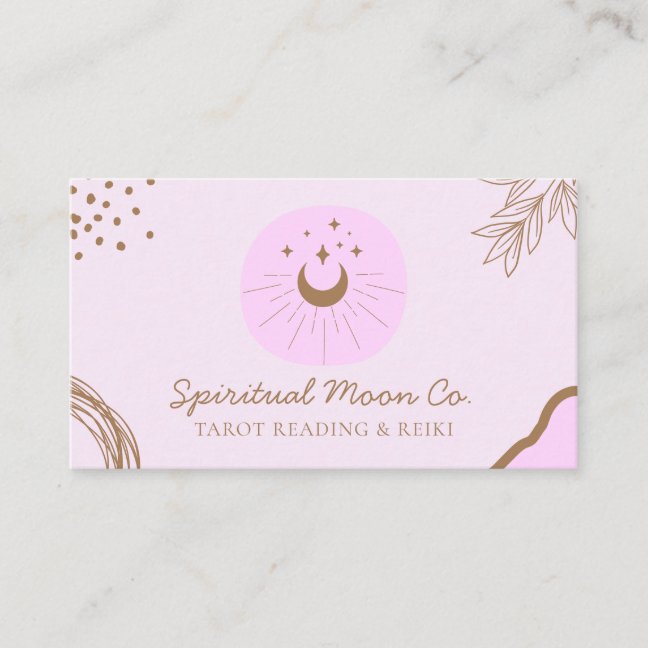 Pink Brown Moon Stars Spiritual Reiki Business Card