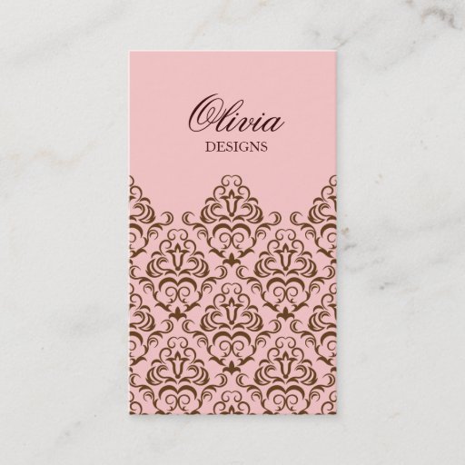 Customizable Pink &amp; Brown Ornate Damask Business Card Design