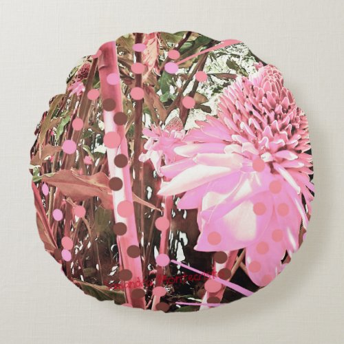 Pink  Brown Paradise Round Pillow