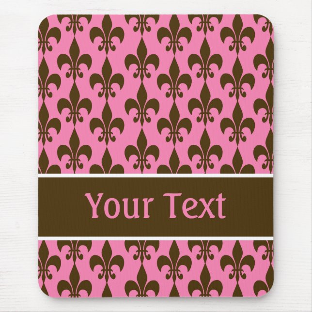 Pink Brown Personalized Fleur de Lis Mouse Pad (Front)