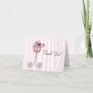 Pink Brown Pink Zebra Baby Shower Thank You Cards