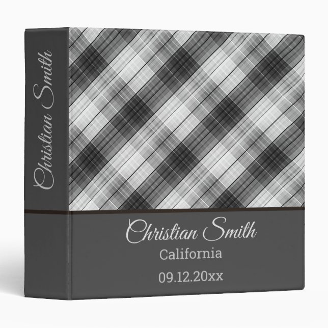 Pink brown Plaid 3 Ring Binder (Front/Spine)