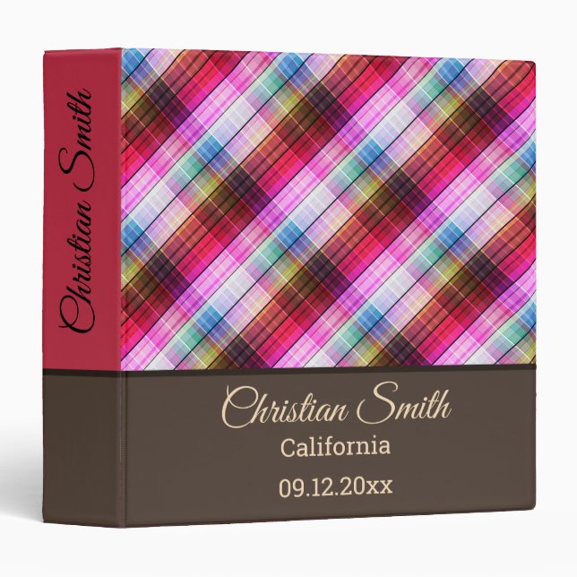 Pink brown Plaid 3 Ring Binder (Front/Spine)