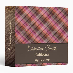 Pink brown Plaid 3 Ring Binder