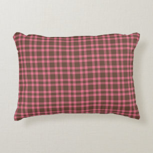 Pink Brown Plaid Pattern Accent Pillow