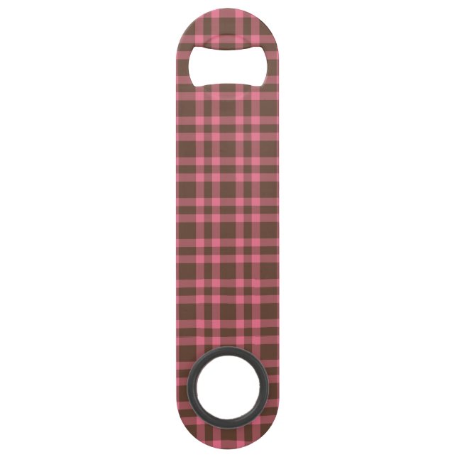 Pink Brown Plaid Pattern Bar Key (Front)