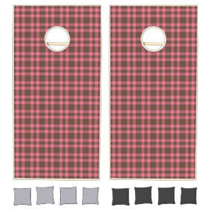 Pink Brown Plaid Pattern Cornhole Set