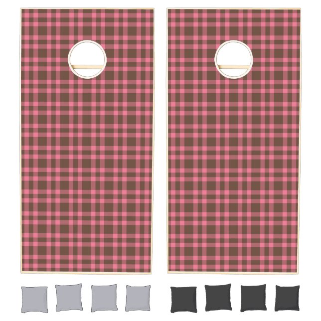 Pink Brown Plaid Pattern Cornhole Set (Set)